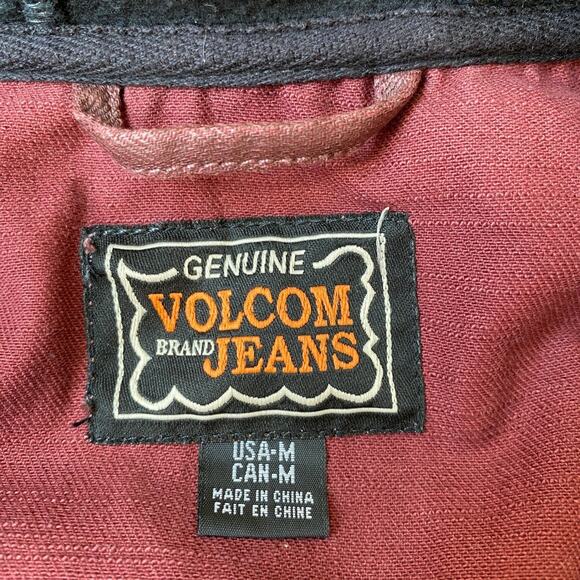 Volcom Mixing Media Hooded Jacket Men Size M Burgundy Black Bikercore Skater - Picture 5 of 12